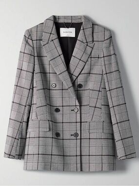 Aritzia Wilfred Samuel Double-Breasted Gray Plaid Blazer black and white size 4